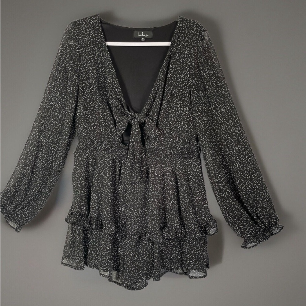 Lulus Romper Womens XL Black/White Long Sleeve Polyester Elastic Waist